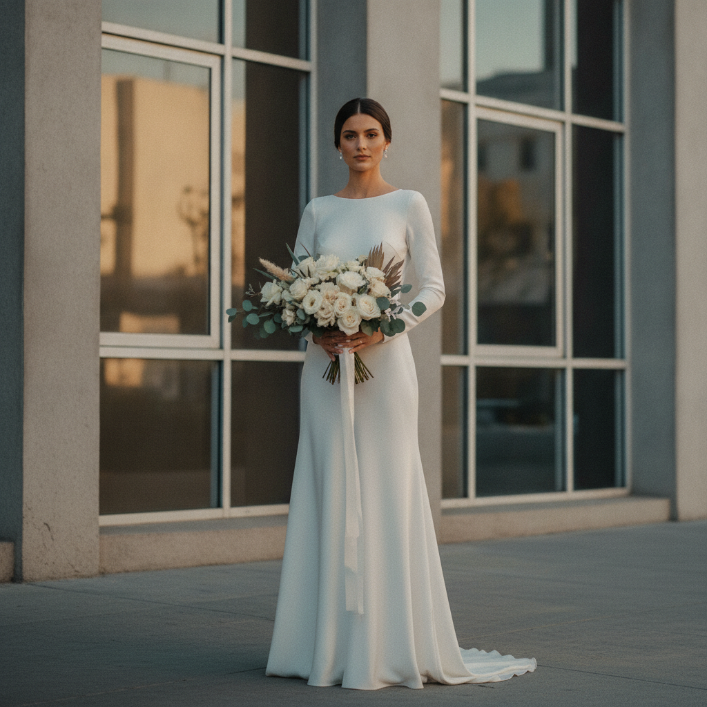 Vestido de novia de seda para una boda de estilo minimalista