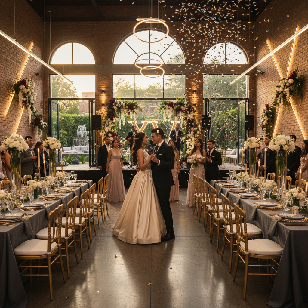 Salón moderno estilo industrial para XV años en Monterrey