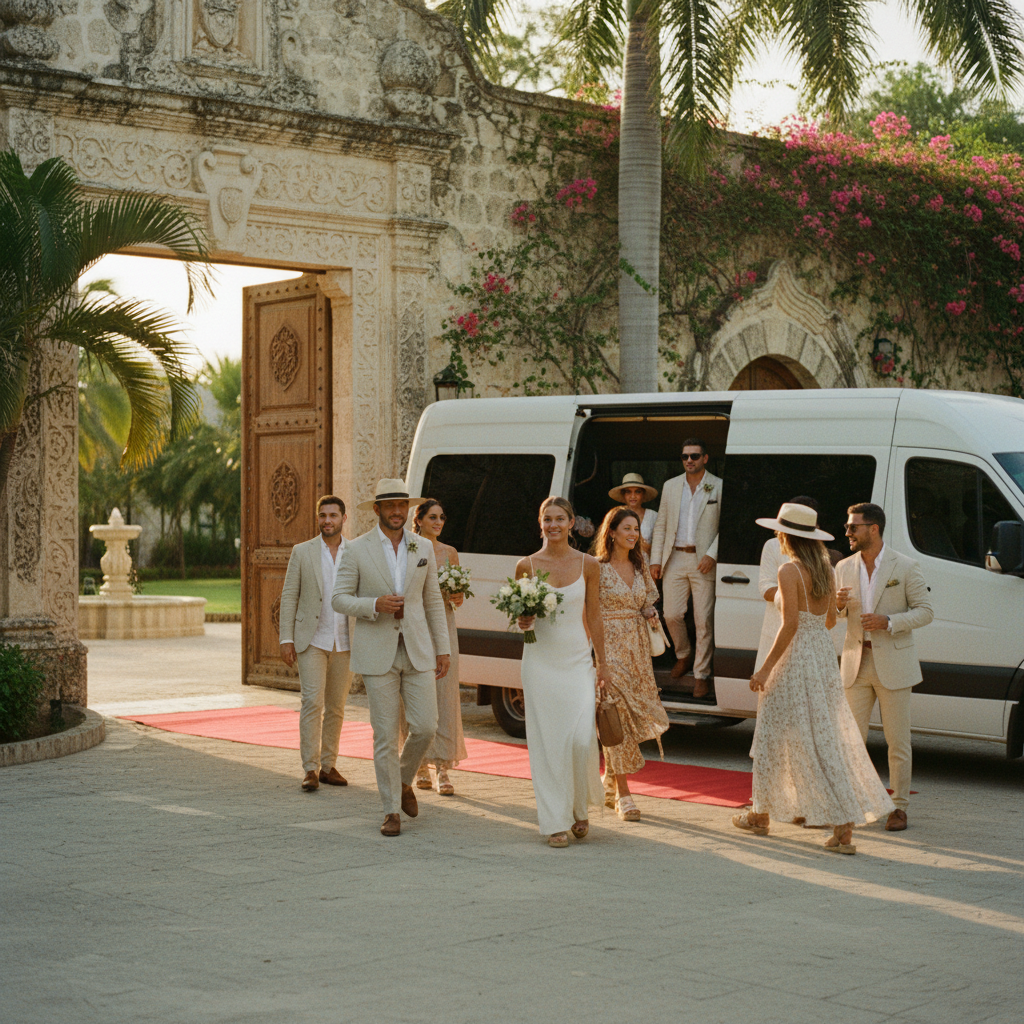 Invitados llegando a una boda destino en México