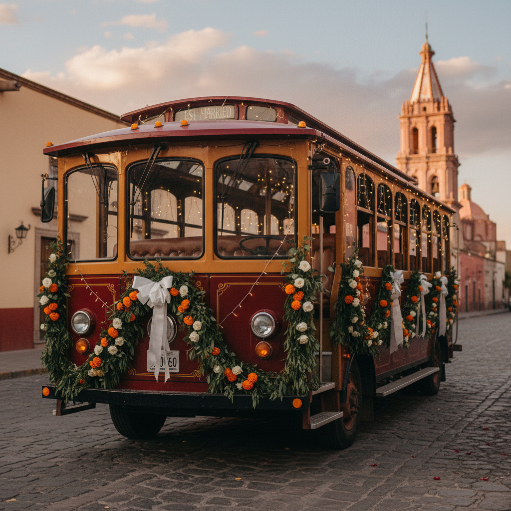 Transporte para invitados en una boda en San Miguel de Allende