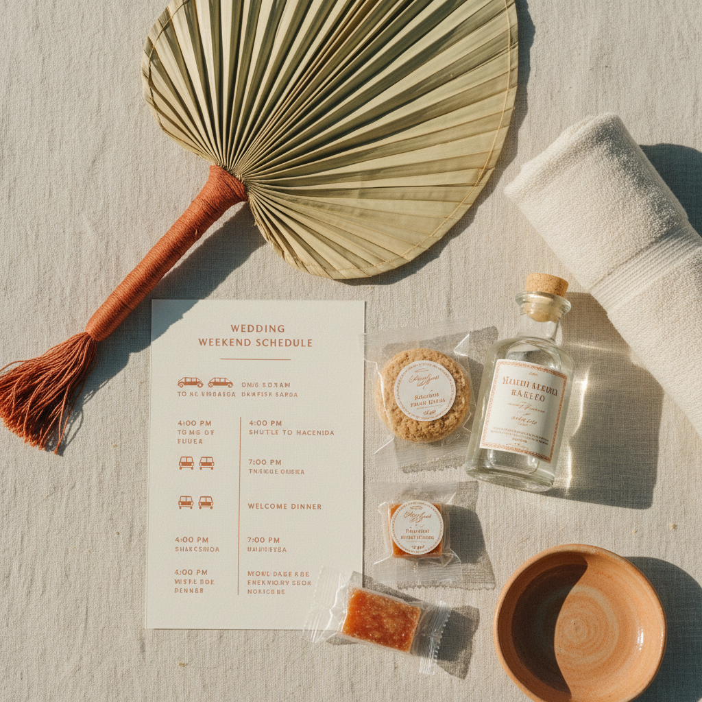 Itinerario de boda en una welcome bag para invitados