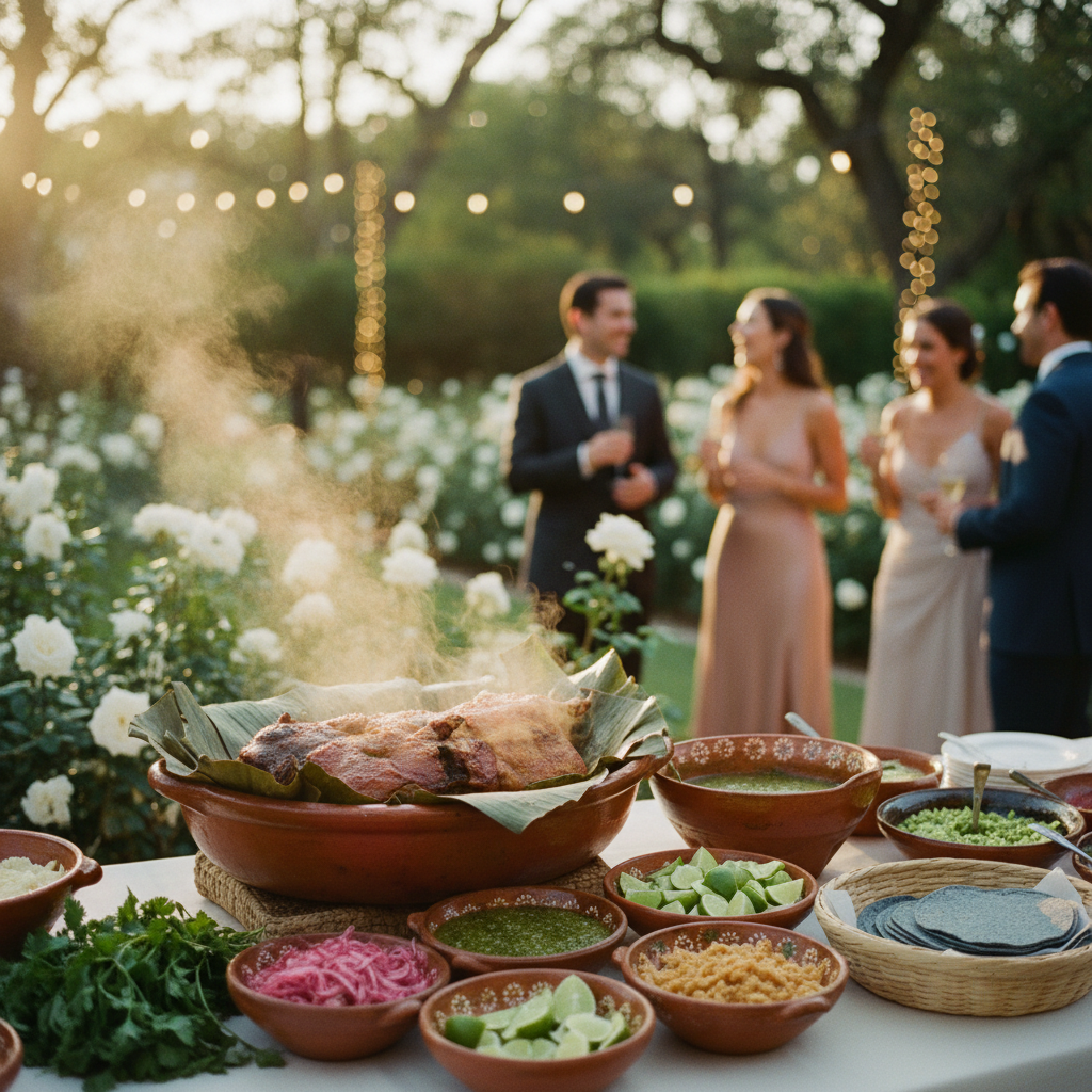 Estación de comida tradicional yucateca en una boda
