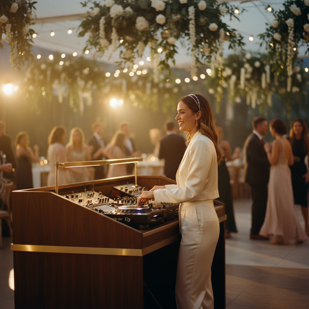 DJ para boda en México en una cabina profesional durante una recepción elegante