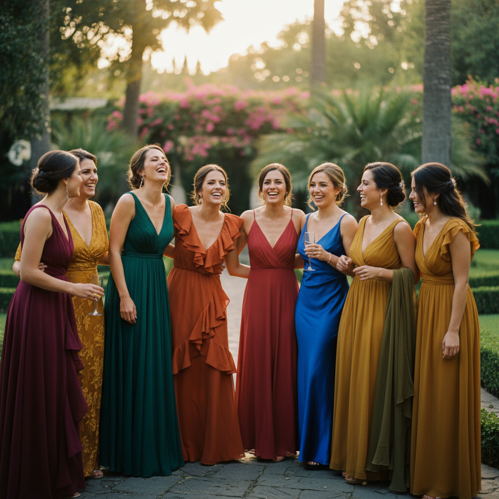 Invitadas en una boda en un jardín en la Ciudad de México, respetando el código de vestimenta para boda en jardín CDMX.
