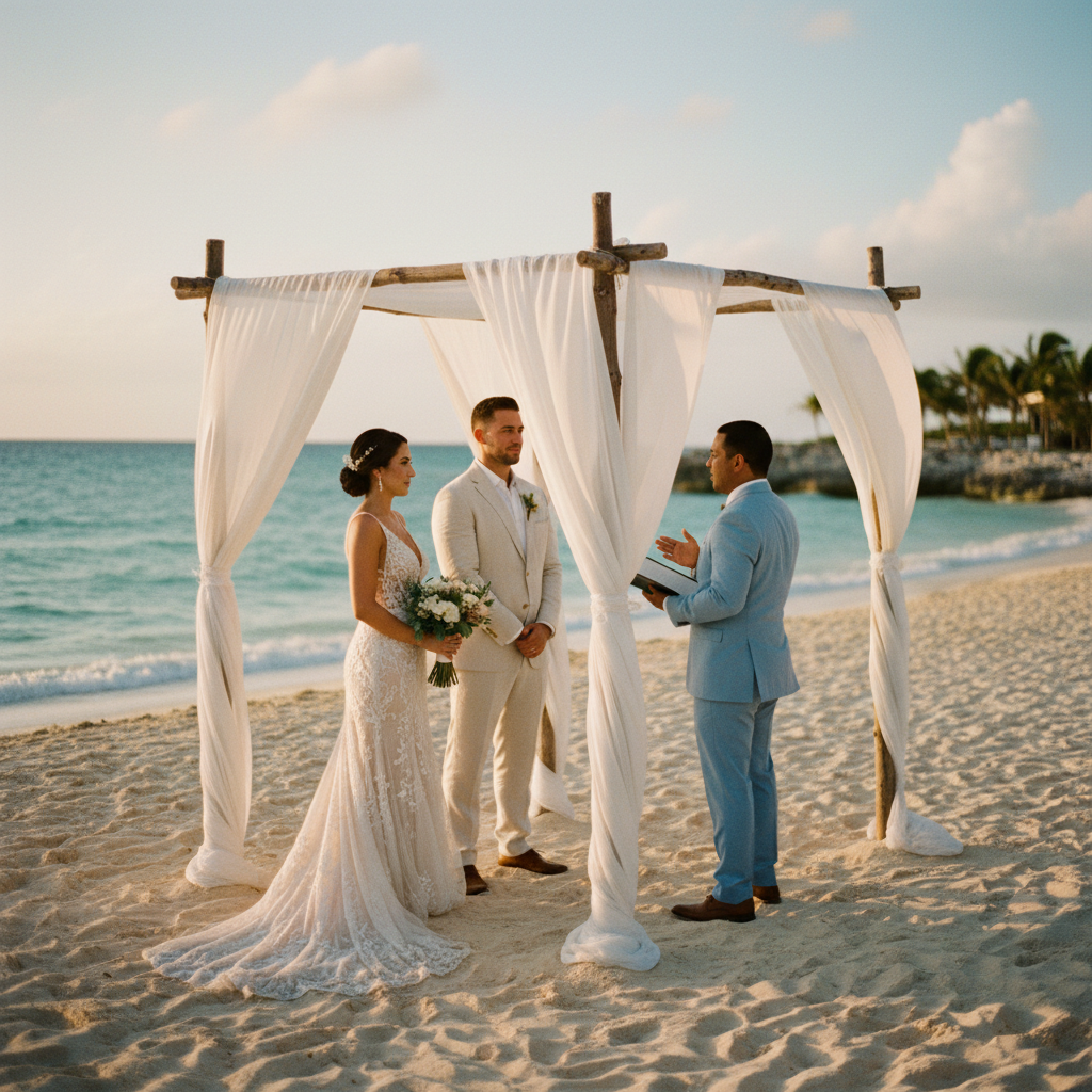 Ceremonia de boda civil para extranjeros en una playa de Tulum, México