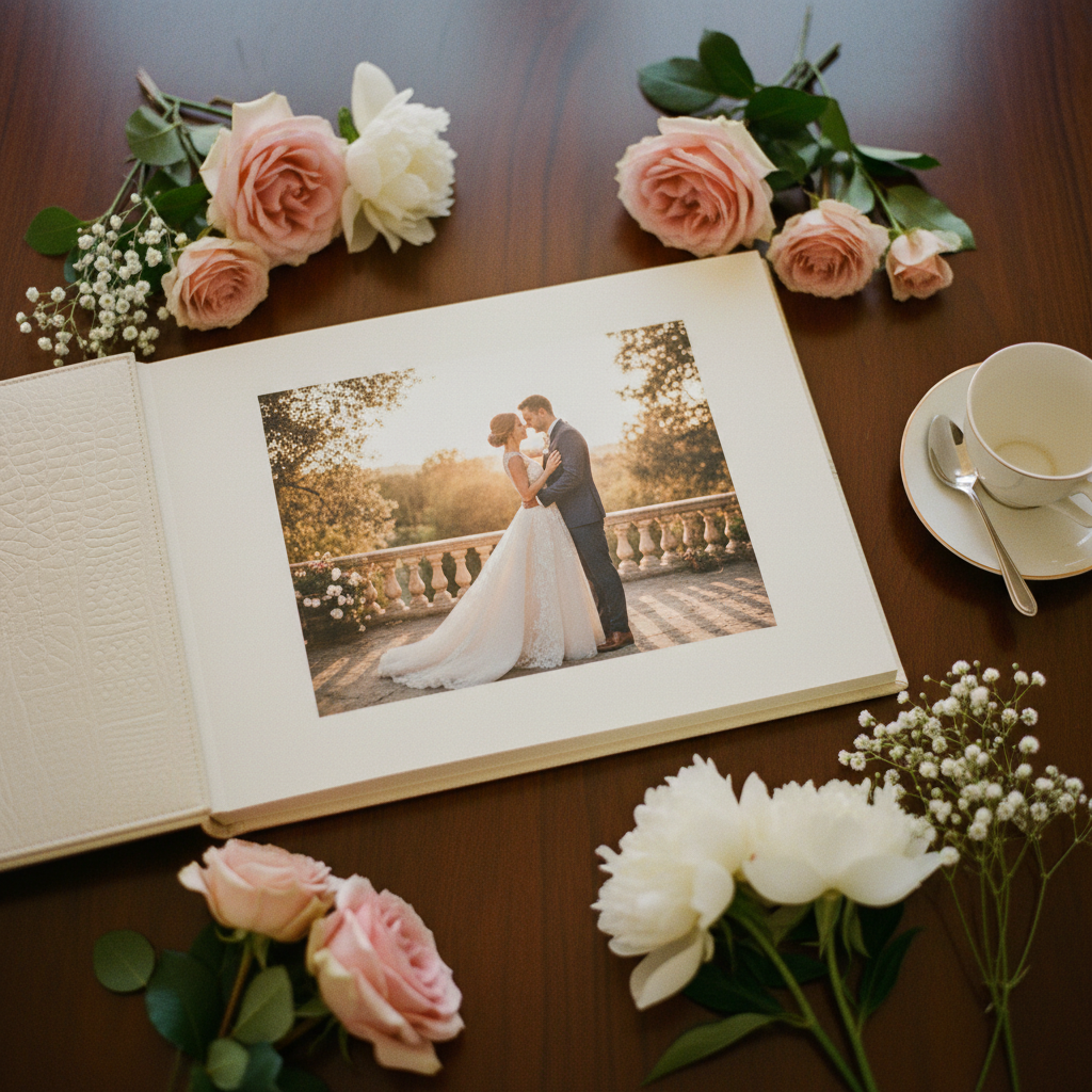 Detalle de un álbum de bodas de alta calidad mostrando fotógrafo de bodas cdmx vs monterrey precios.